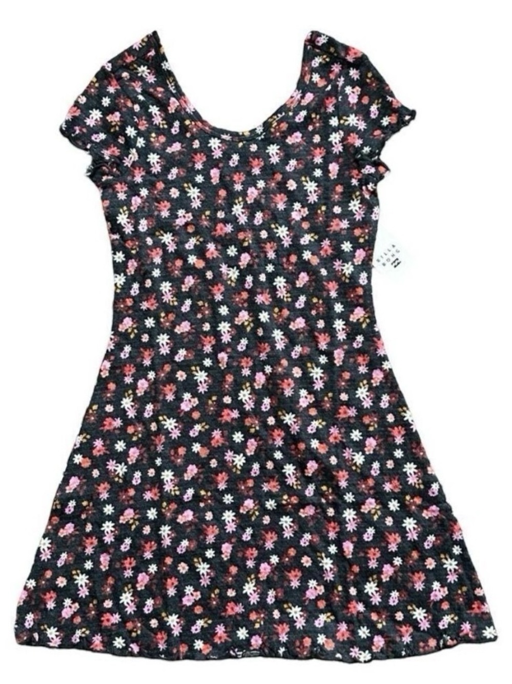 NWT Billabong Girls Simply Cute Floral A-Line T-Shirt Dress Black Pebble Size 8